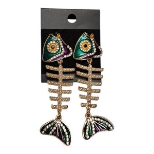 Fishbone earrings costume jewelry rhinestone
